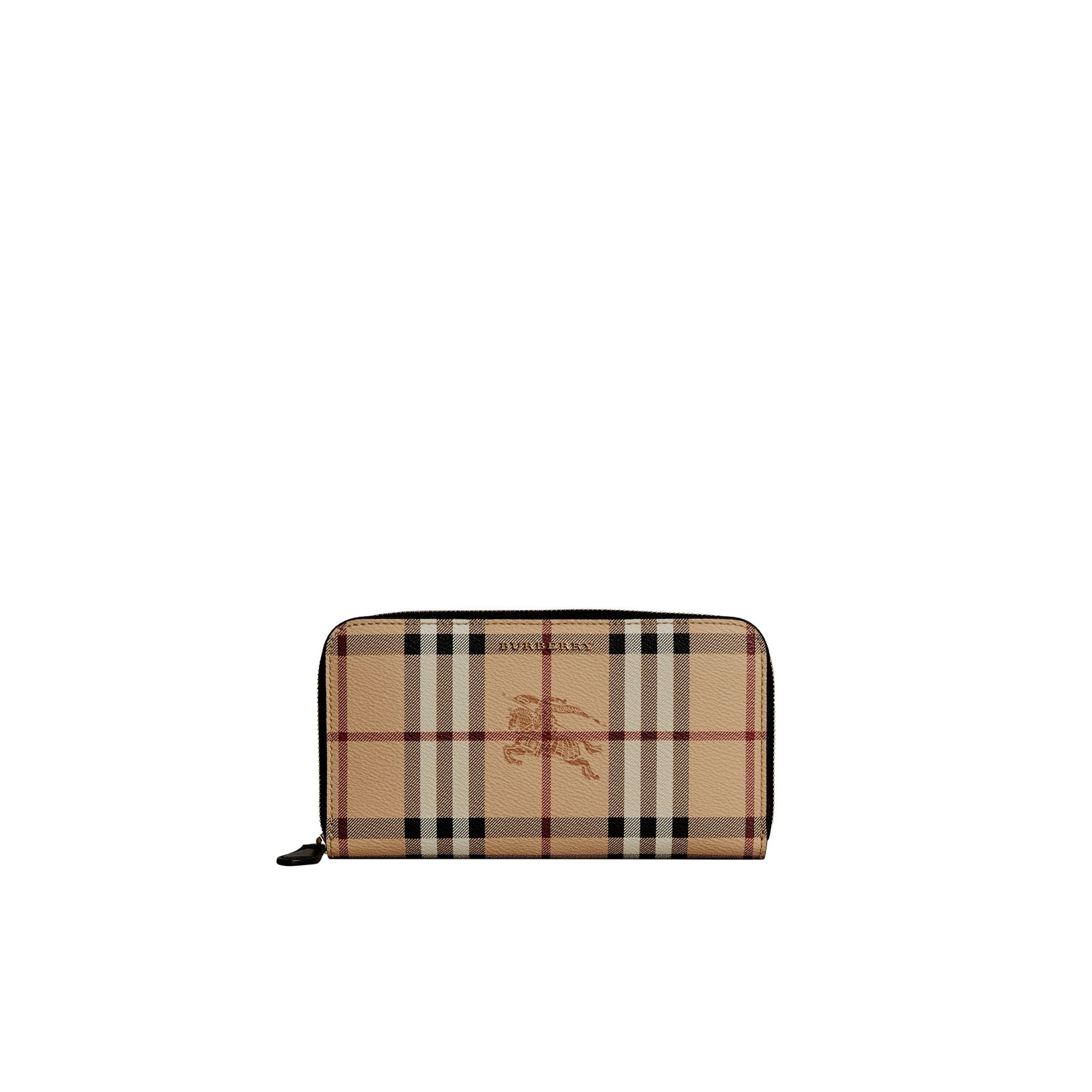 Portefeuille zippé en cuir à motif Haymarket check - Black