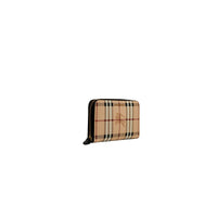Portefeuille zippé en cuir à motif Haymarket check - Black