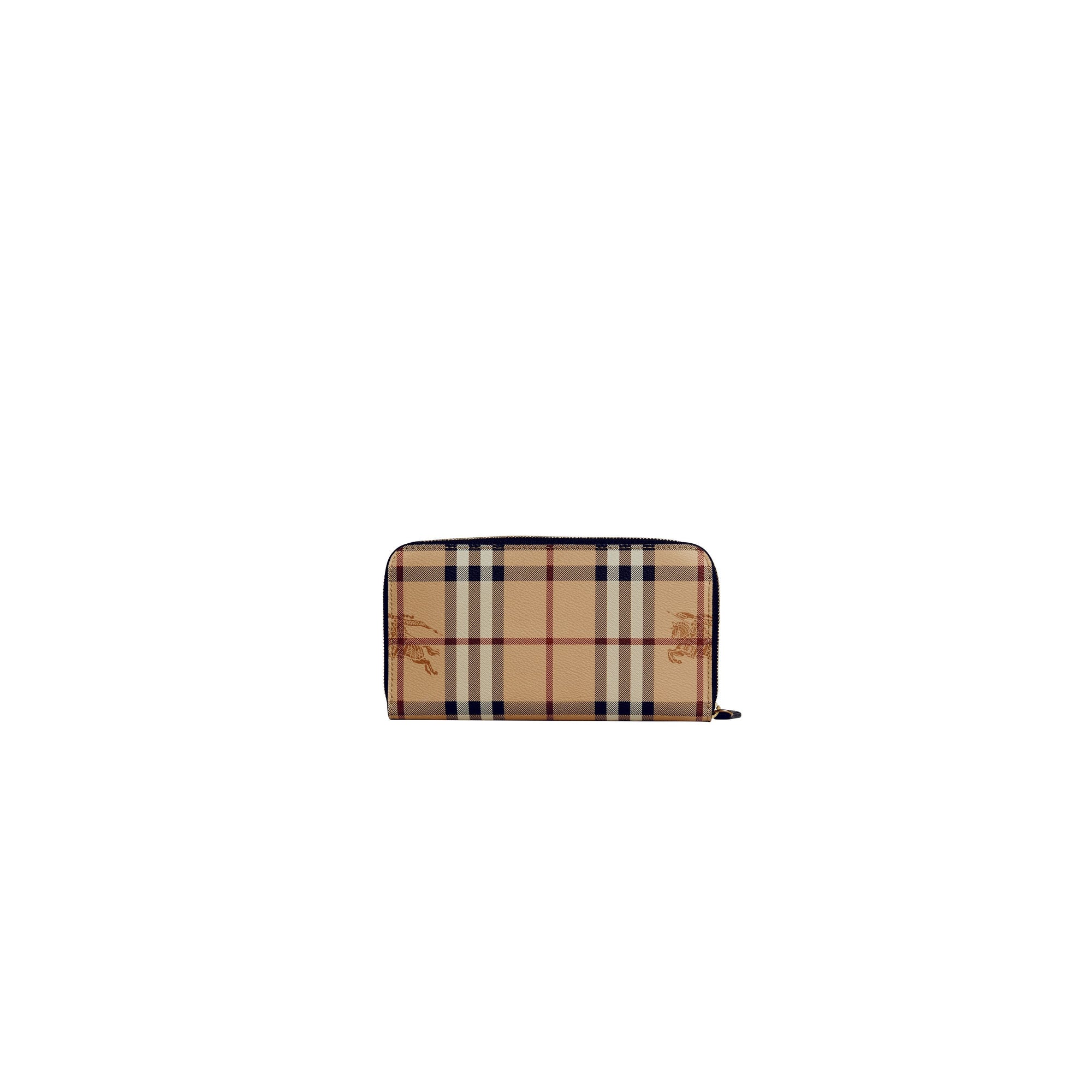 Portefeuille zippé en cuir à motif Haymarket check - Black