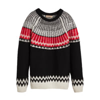Pull en laine et cachemire à motif Fair Isle - Black & Military Red