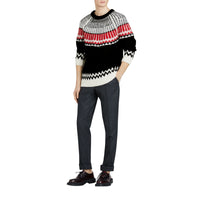 Pull en laine et cachemire à motif Fair Isle - Black & Military Red