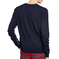 Pull en laine mérinos à détails check - Navy