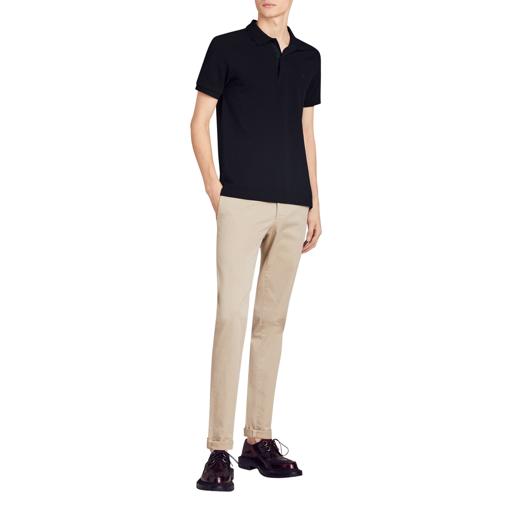 Polo en piqué de coton avec détails tartan - Dark Navy