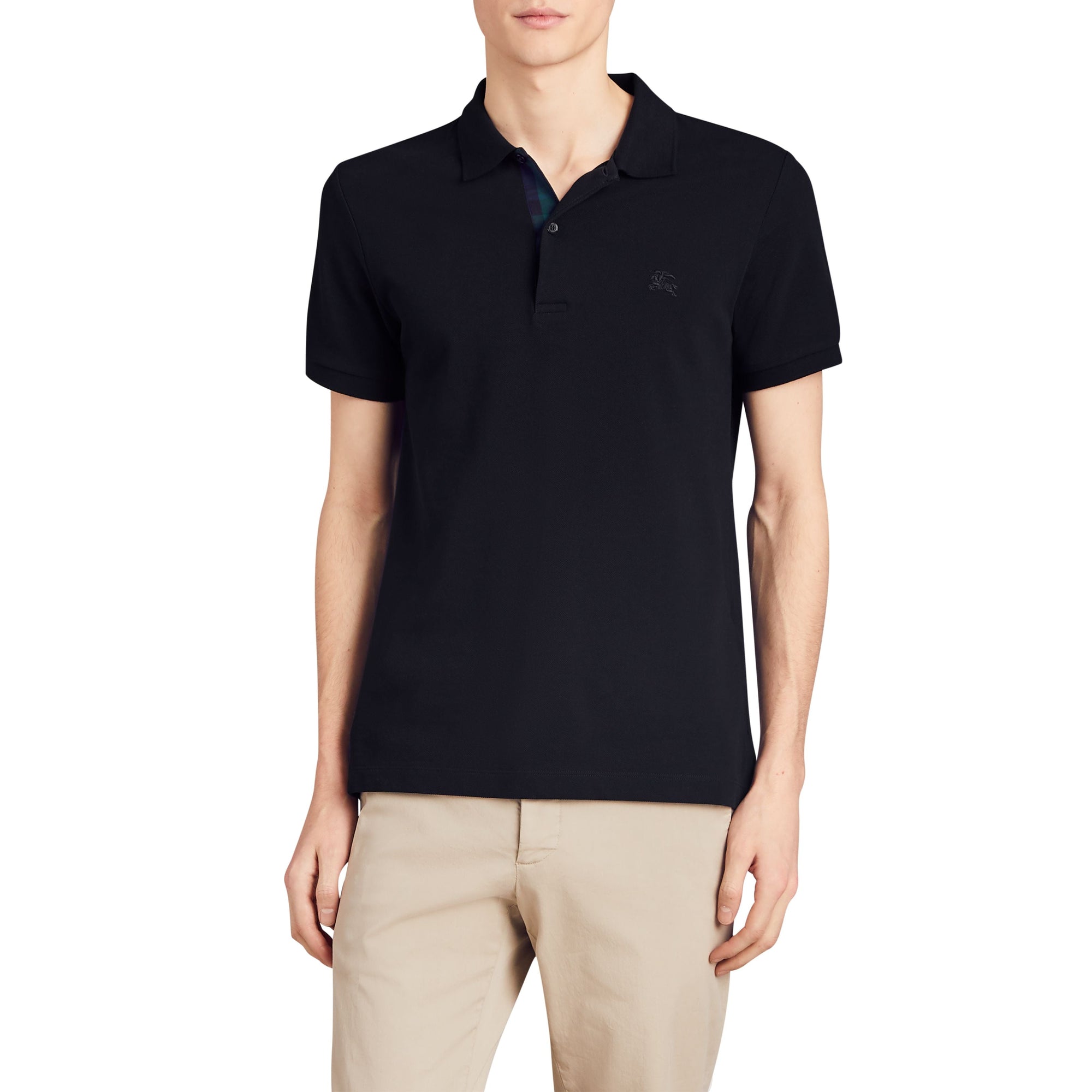 Polo en piqué de coton avec détails tartan - Dark Navy