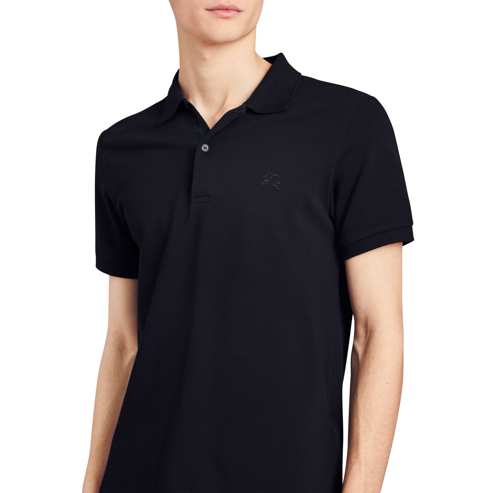 Polo en piqué de coton avec détails tartan - Dark Navy