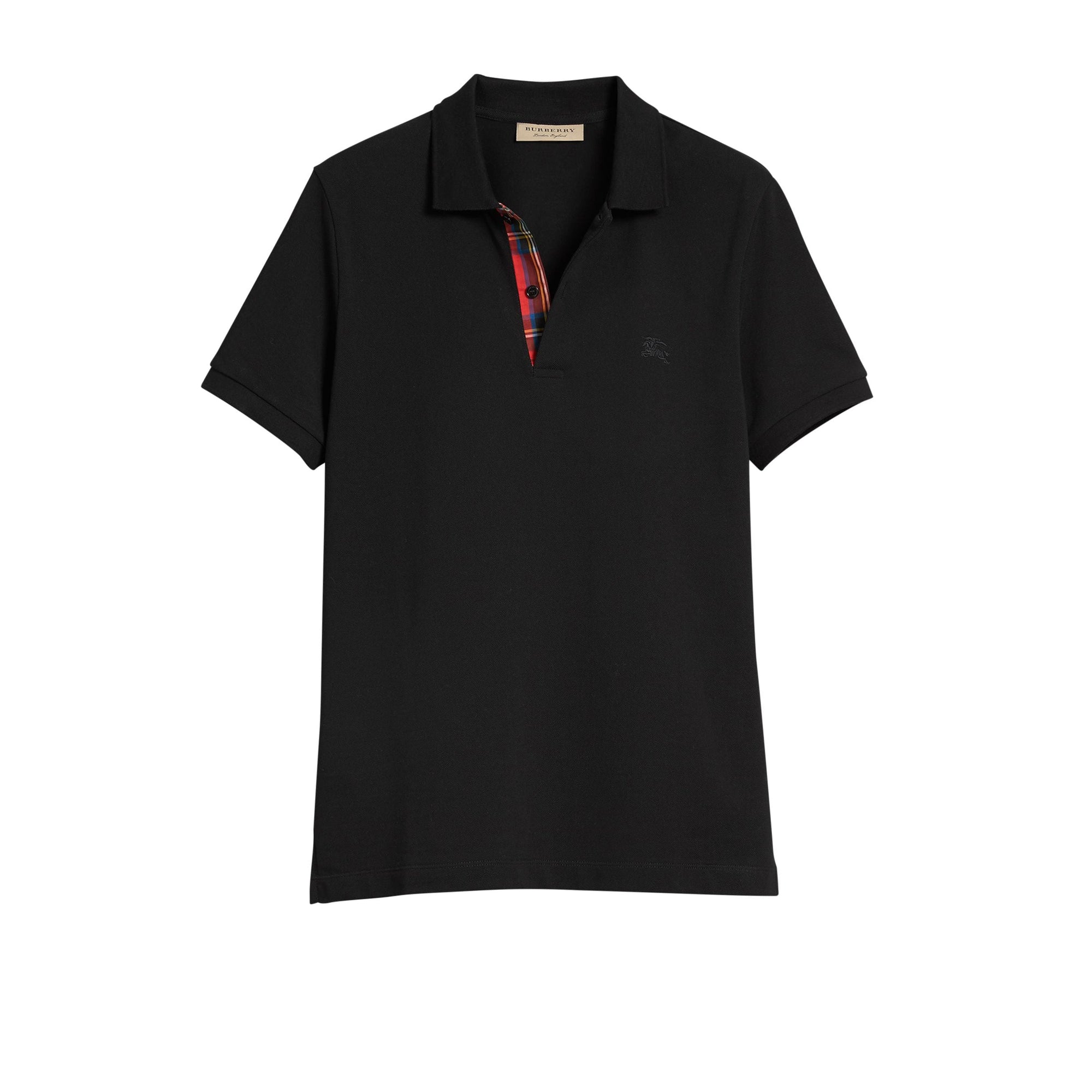 Polo en piqué de coton avec détails tartan - Black