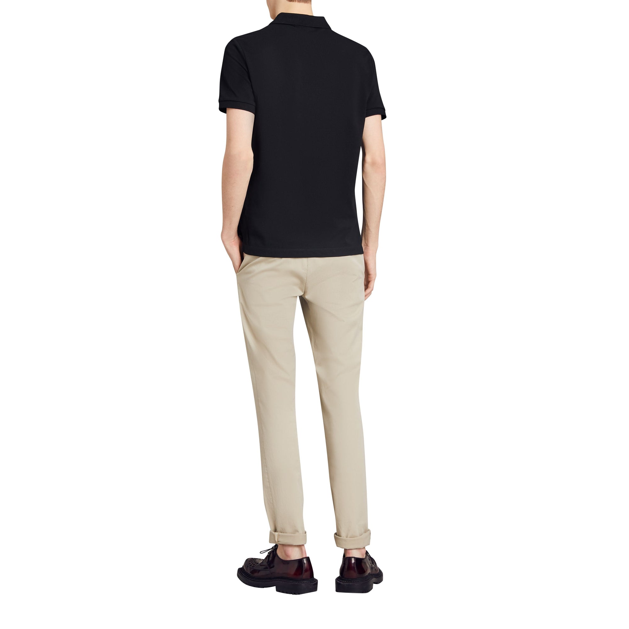 Polo en piqué de coton avec détails tartan - Black