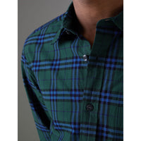 Chemise en coton à motif check - Forest Green