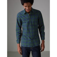 Chemise en coton à motif check - Forest Green