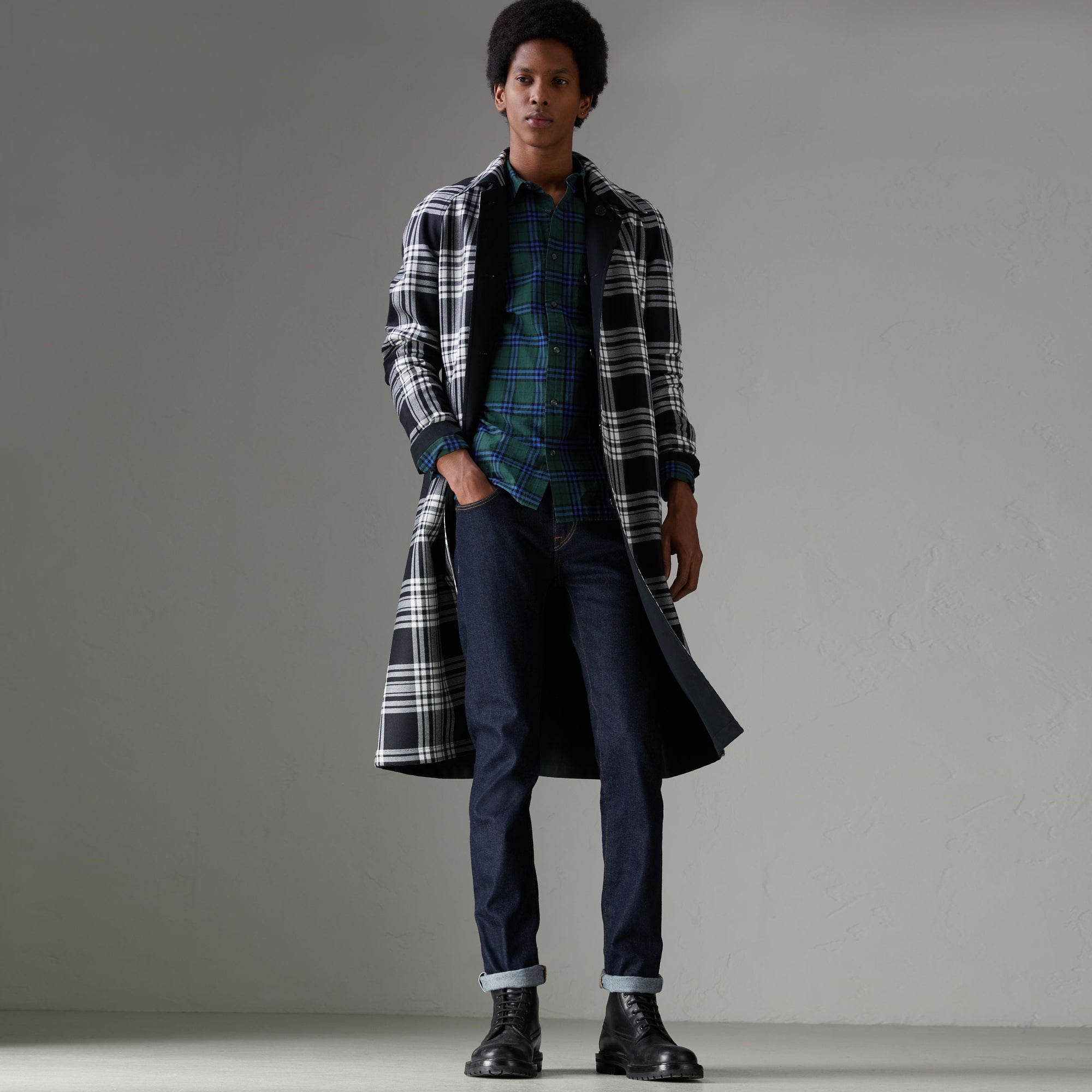 Chemise en coton à motif check - Forest Green