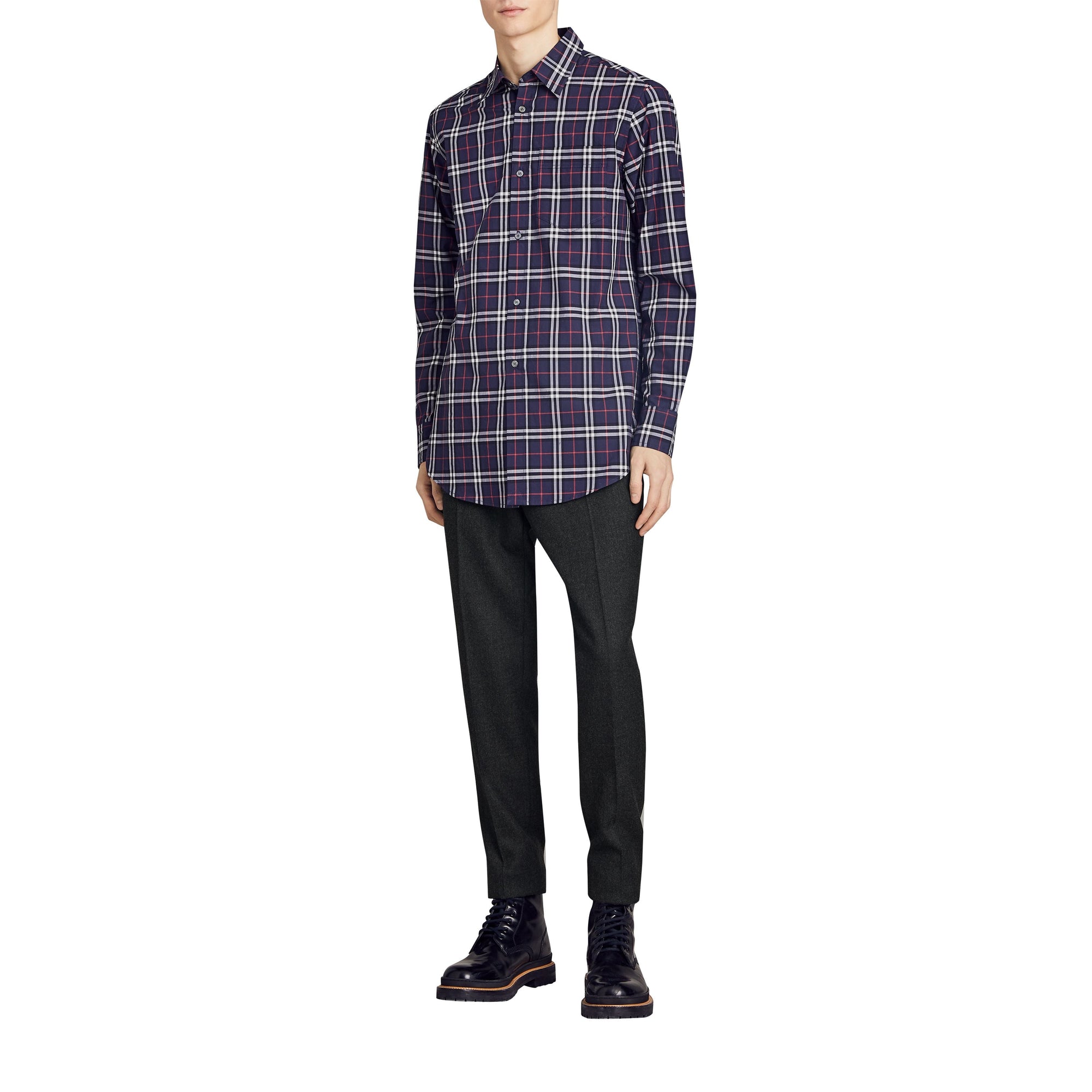 Chemise en coton à motif check - Navy