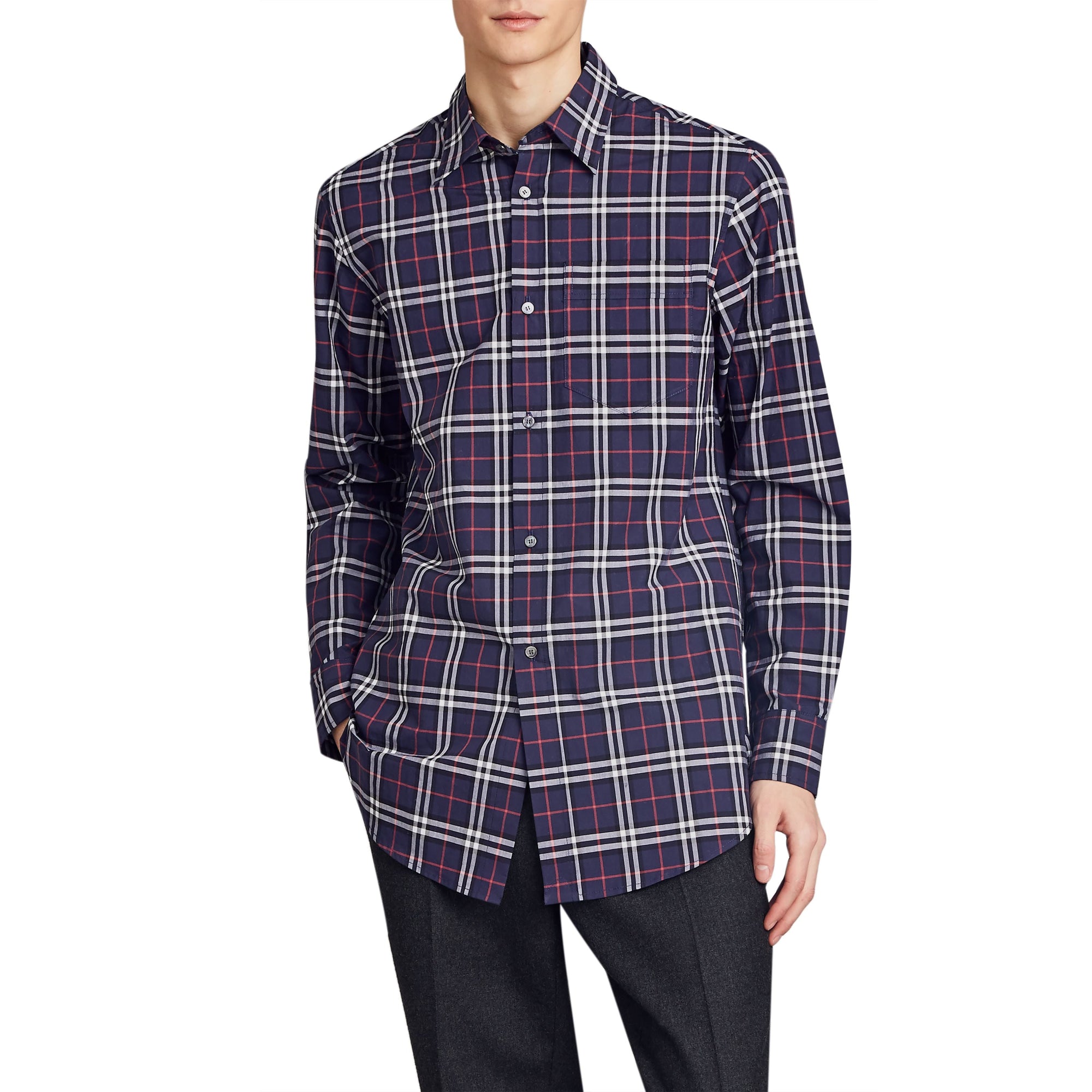 Chemise en coton à motif check - Navy