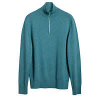 Pull en cachemire et coton à col zippé - Grey Blue