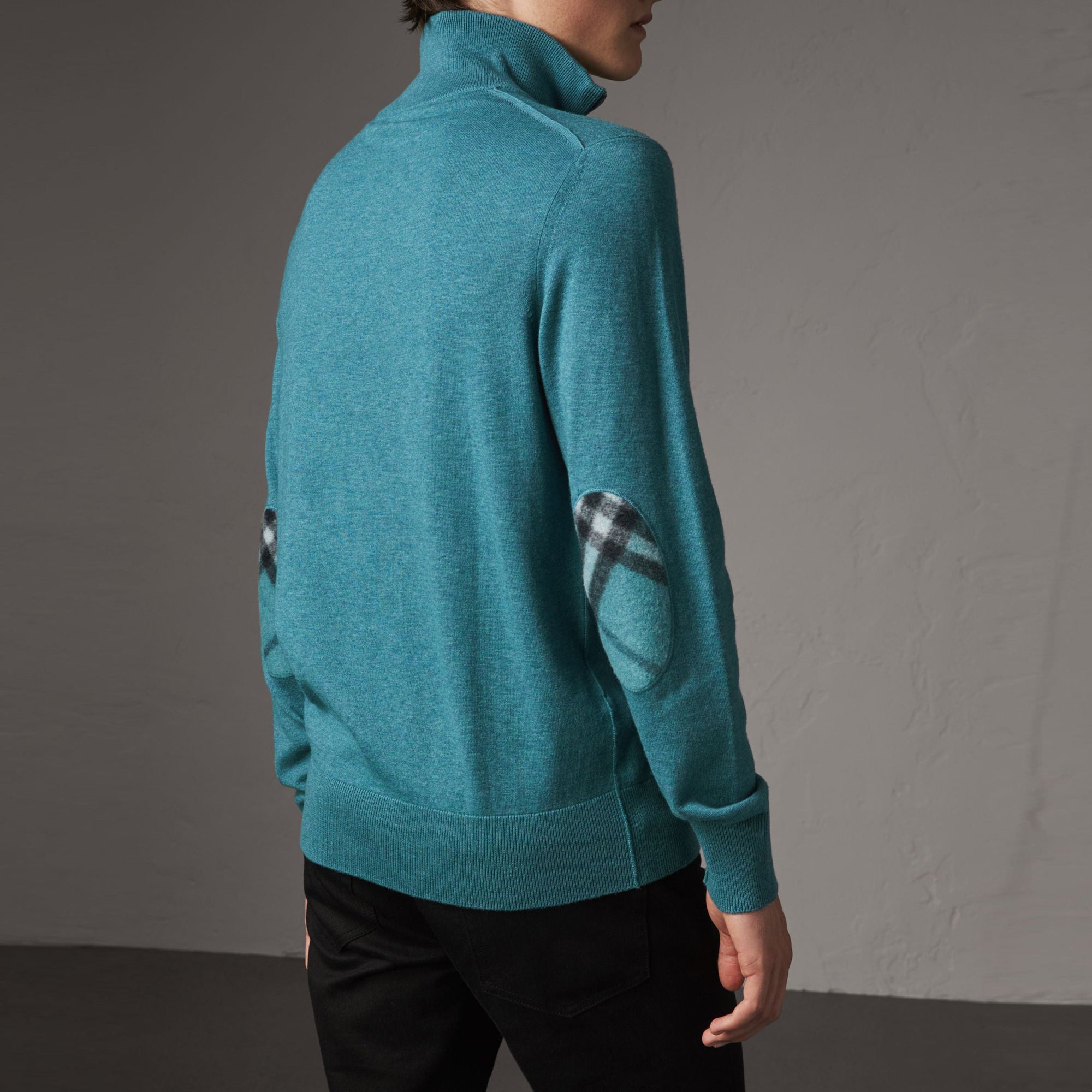 Pull en cachemire et coton à col zippé - Grey Blue