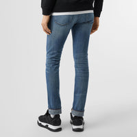 Jean de coupe slim en denim selvedge japonais délavé - Light Indigo