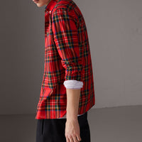 Chemise en coton tartan à col boutonné - Bright Red