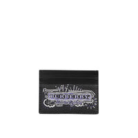 Porte-cartes en cuir à imprimé doodle - Black