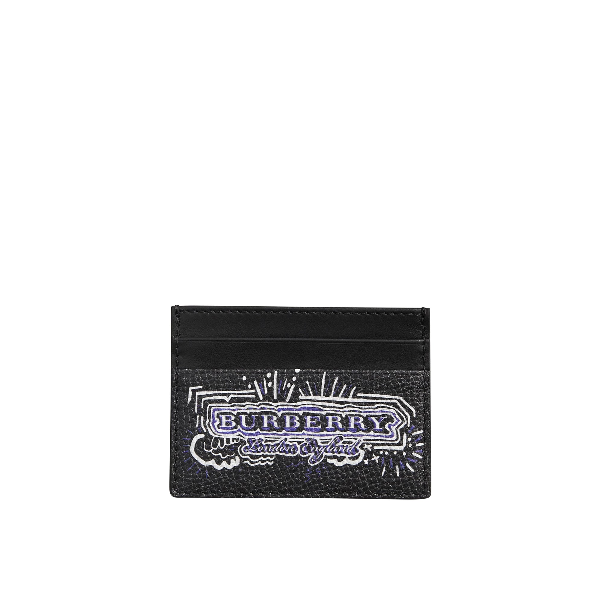 Porte-cartes en cuir à imprimé doodle - Black