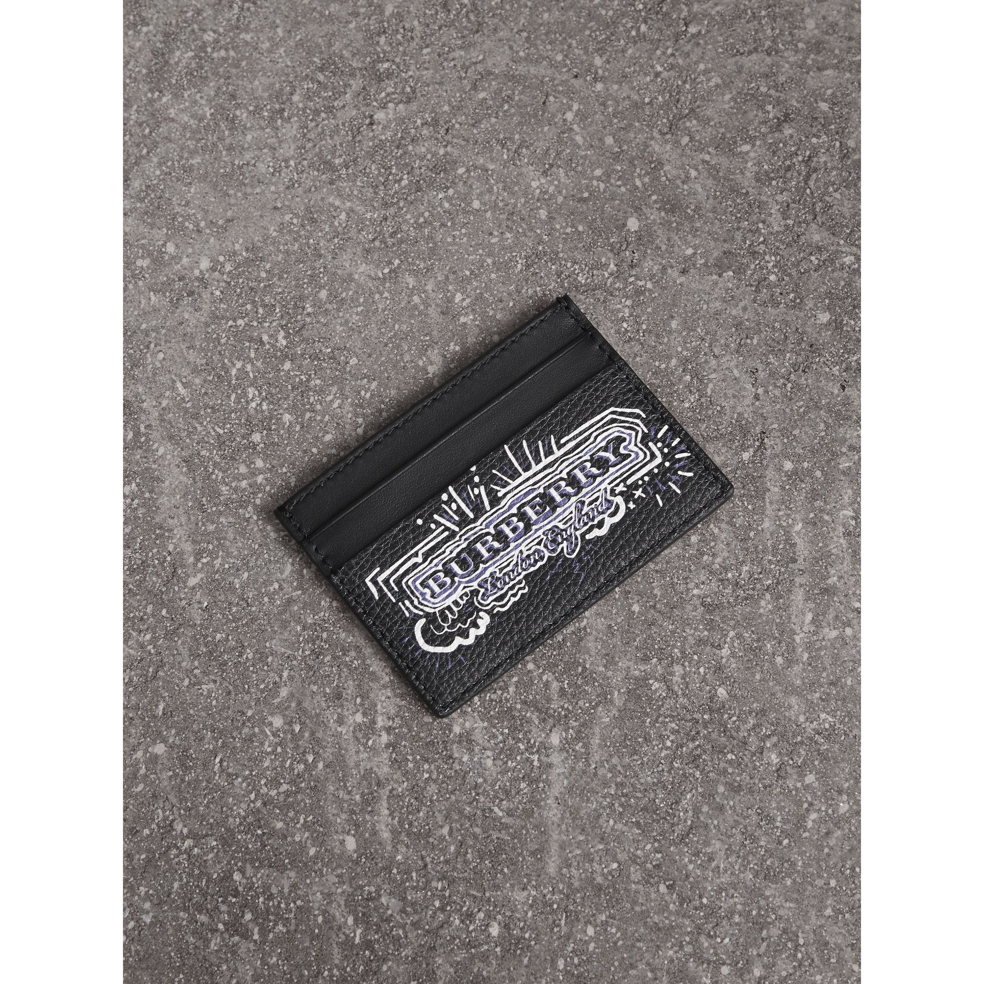 Porte-cartes en cuir à imprimé doodle - Black