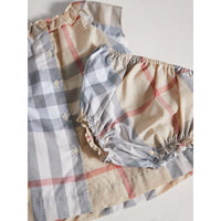 Robe et bloomer en popeline de coton à motif check - Pale Stone