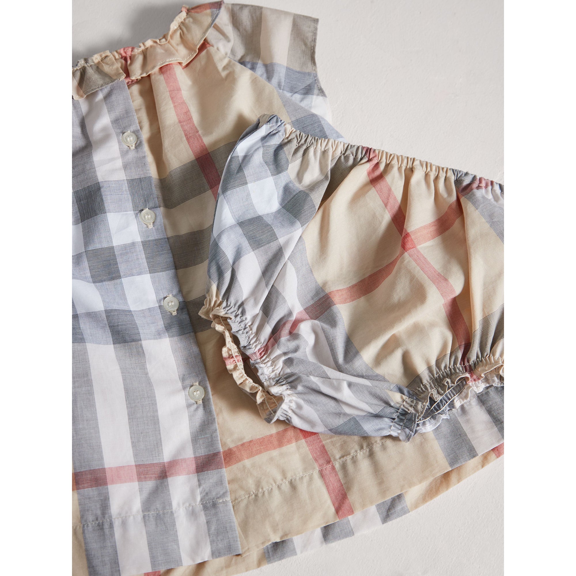 Robe et bloomer en popeline de coton à motif check - Pale Stone