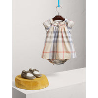 Robe et bloomer en popeline de coton à motif check - Pale Stone