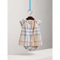 Robe et bloomer en popeline de coton à motif check - Pale Stone