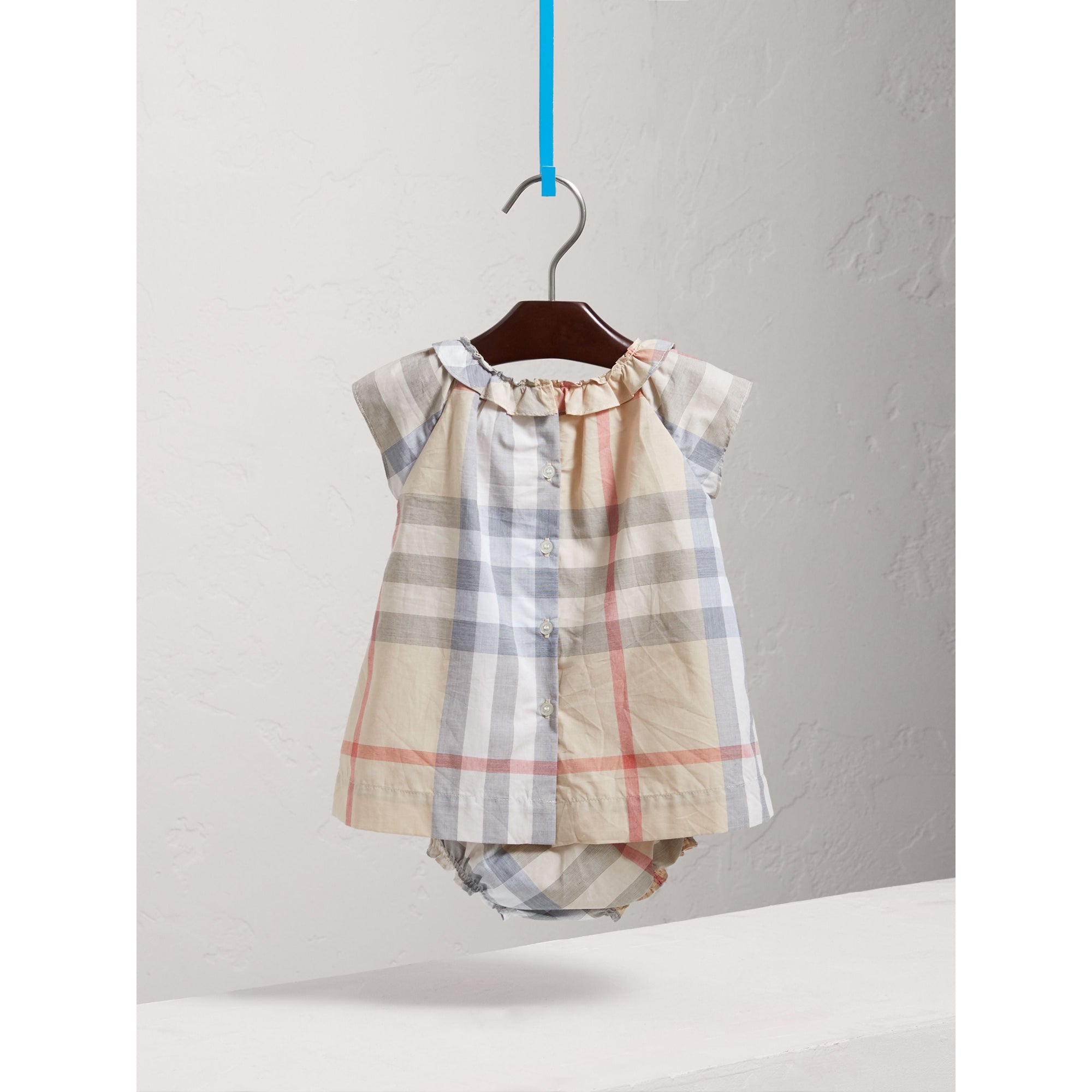 Robe et bloomer en popeline de coton à motif check - Pale Stone