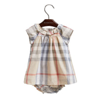 Robe et bloomer en popeline de coton à motif check - Pale Stone