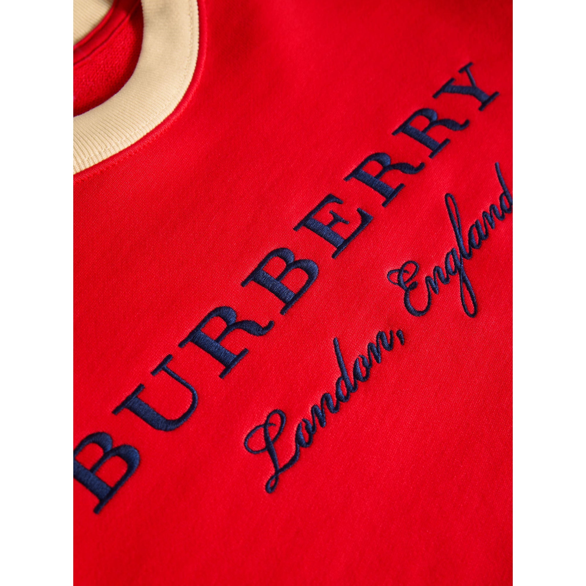 Sweat-shirt en jersey de coton brodé avec base rayée - Bright Orange Red