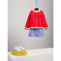 Sweat-shirt en jersey de coton brodé avec base rayée - Bright Orange Red