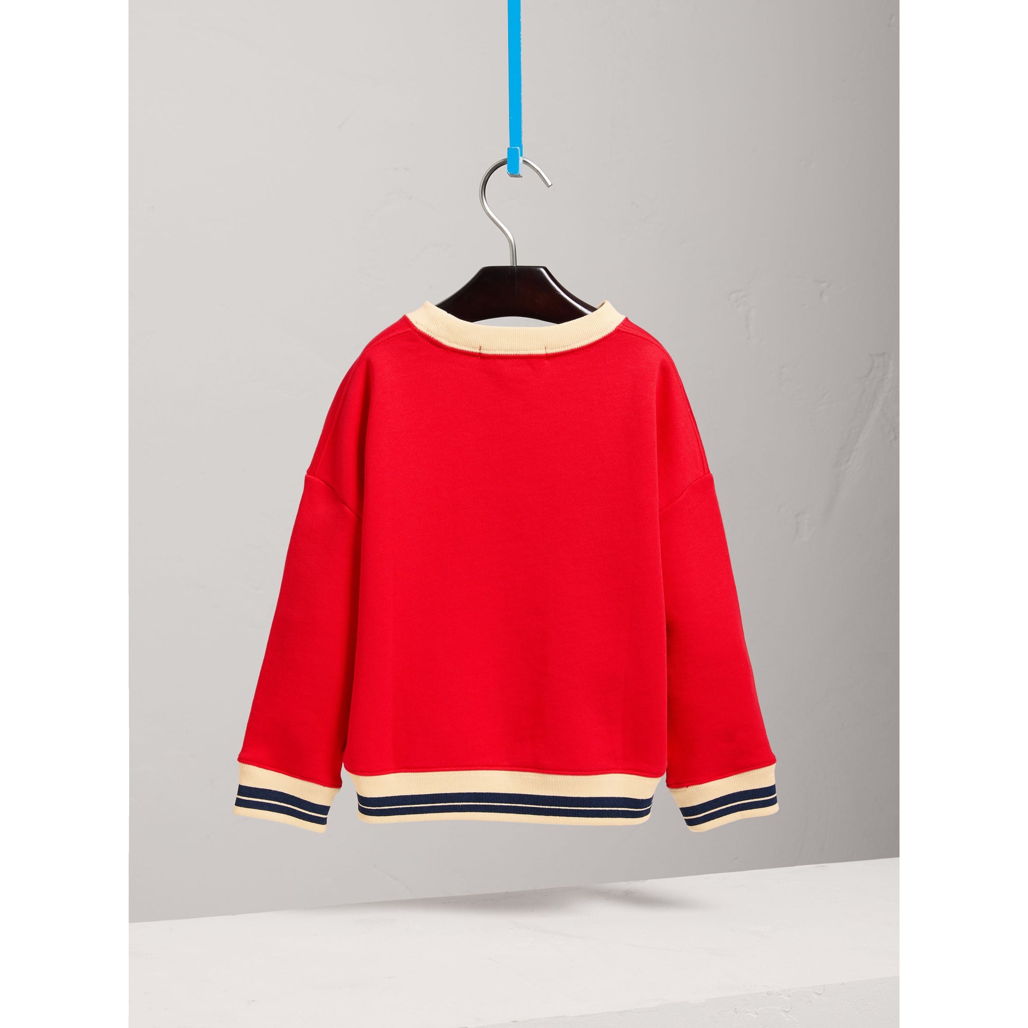 Sweat-shirt en jersey de coton brodé avec base rayée - Bright Orange Red