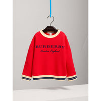 Sweat-shirt en jersey de coton brodé avec base rayée - Bright Orange Red