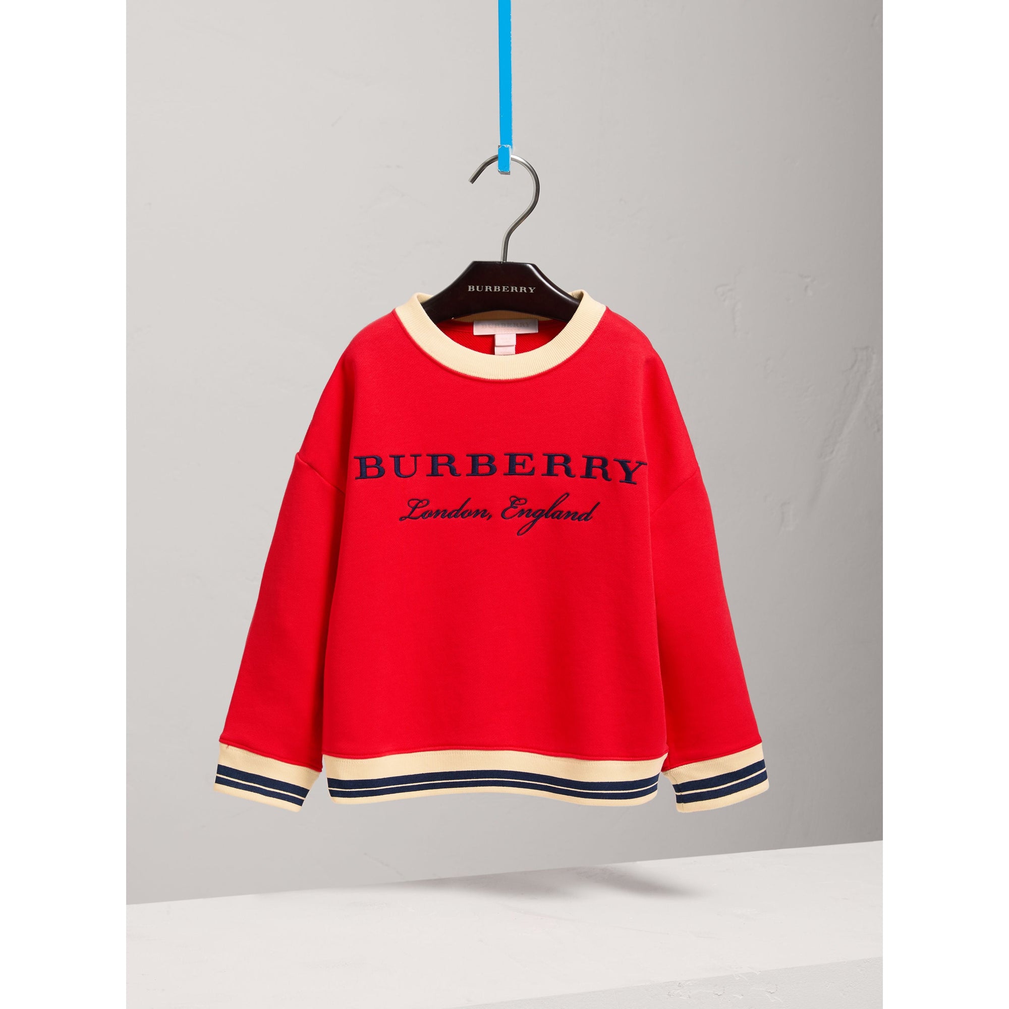 Sweat-shirt en jersey de coton brodé avec base rayée - Bright Orange Red
