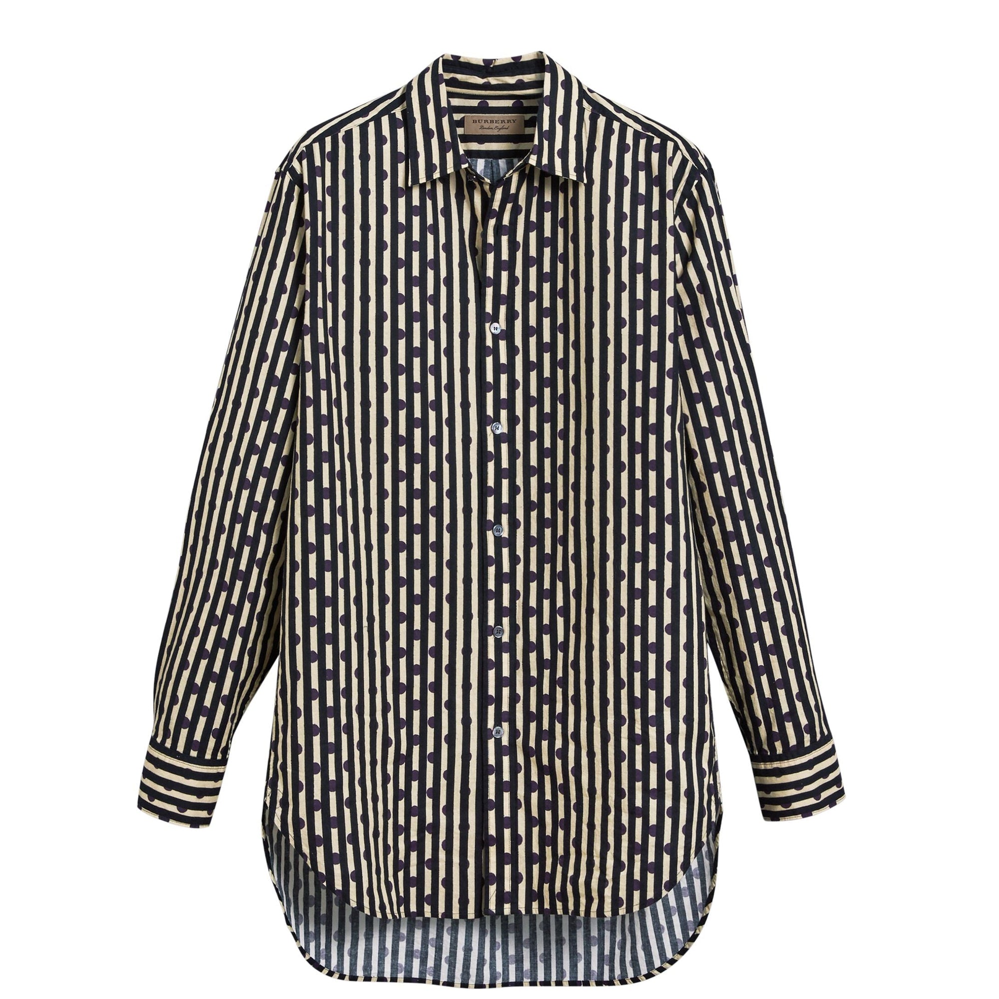 Chemise en coton à pois et rayures - Navy