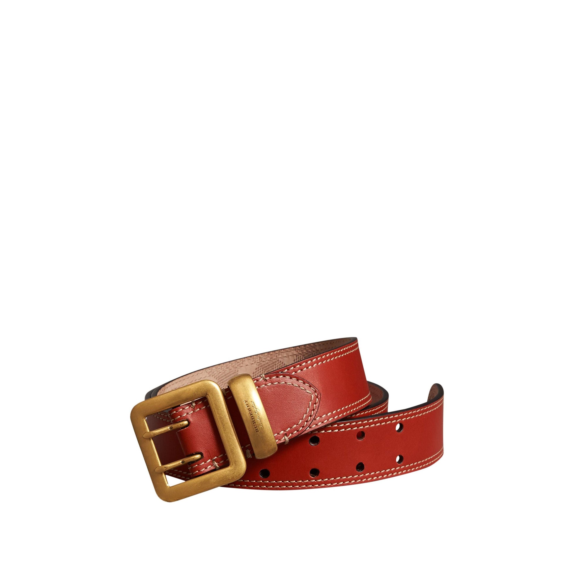 Ceinture en cuir avec surpiqûres - Burnt Sienna