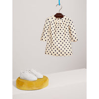 Robe trapèze en coton et soie à imprimé à pois - Natural White