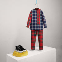 Chemise en popeline de coton à motif check et tartan - Navy