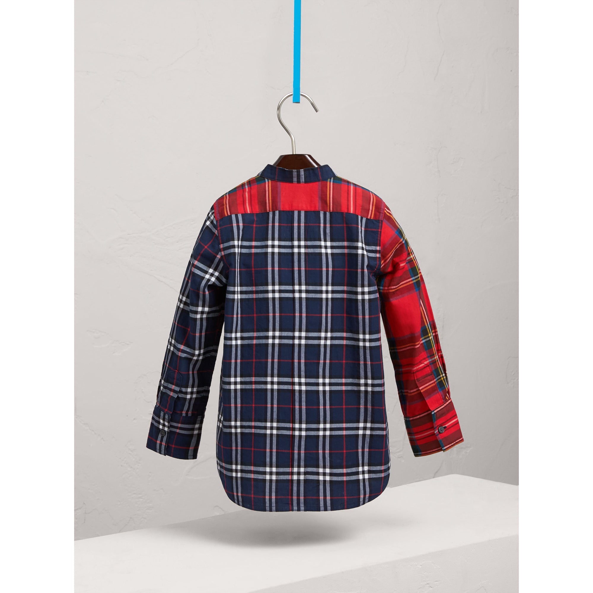 Chemise en popeline de coton à motif check et tartan - Navy