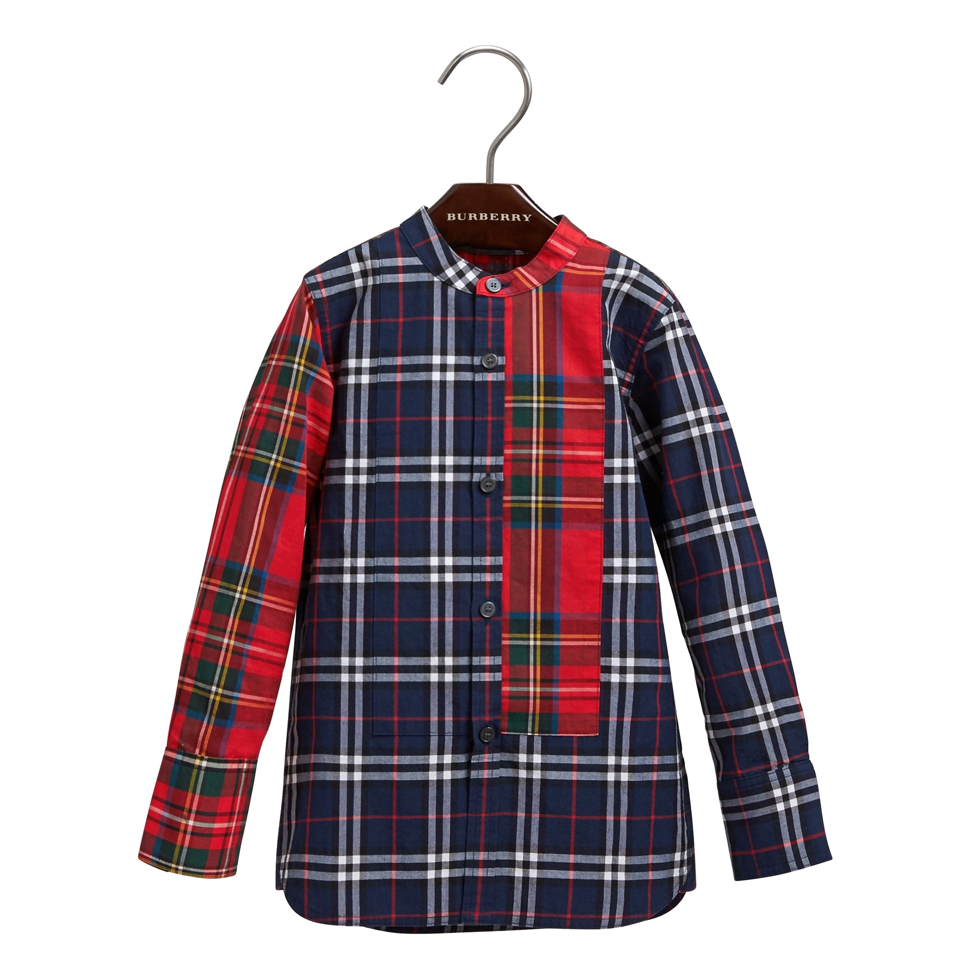 Chemise en popeline de coton à motif check et tartan - Navy