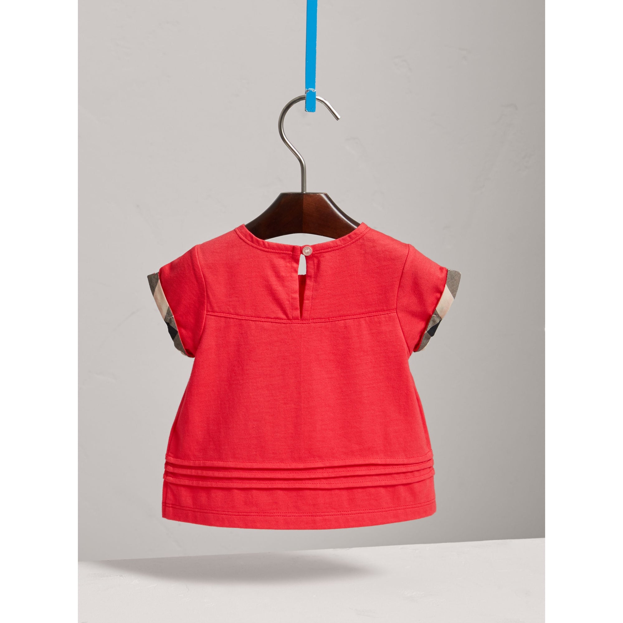 T-shirt en coton avec plis et motif check - Bright Orange Red
