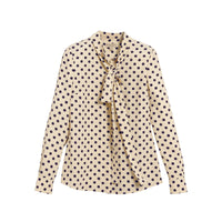 Chemise à col lavallière en soie à pois - Navy