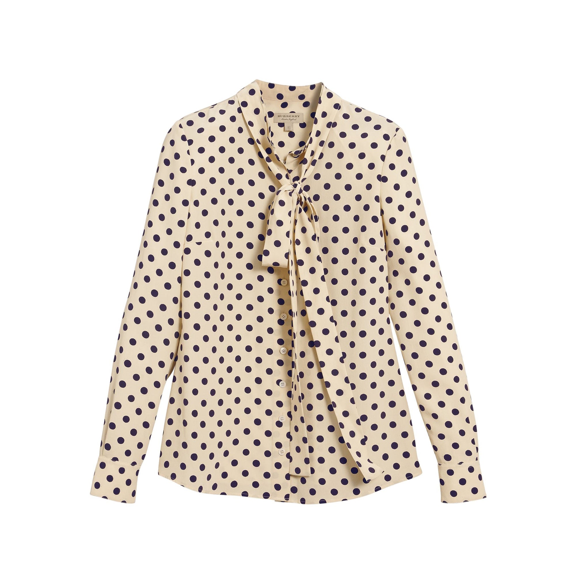 Chemise à col lavallière en soie à pois - Navy