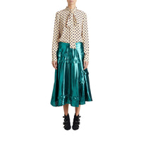 Chemise à col lavallière en soie à pois - Navy