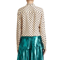 Chemise à col lavallière en soie à pois - Navy