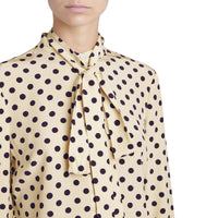 Chemise à col lavallière en soie à pois - Navy