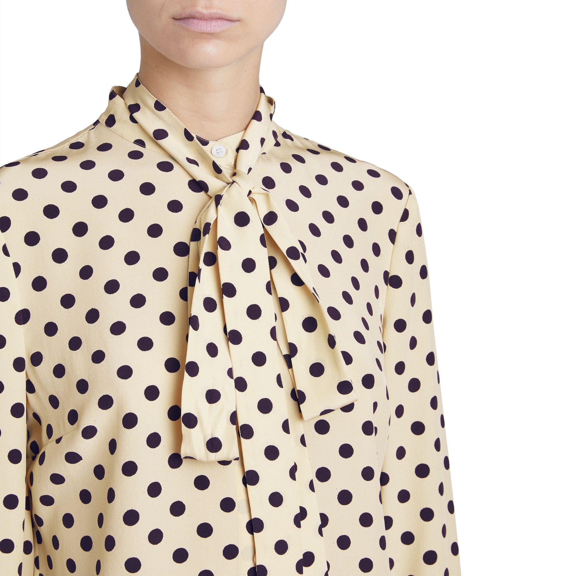 Chemise à col lavallière en soie à pois - Navy