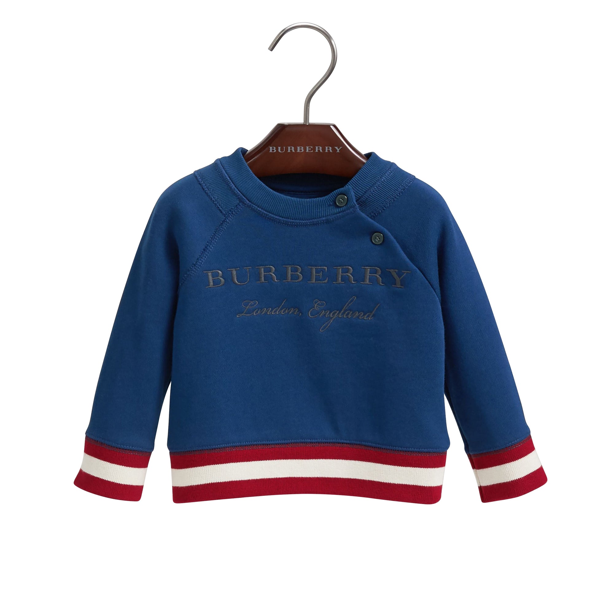 Sweat-shirt en coton brodé avec rayures contrastantes - Canvas Blue