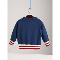 Sweat-shirt en jersey de coton brodé avec base rayée - Canvas Blue
