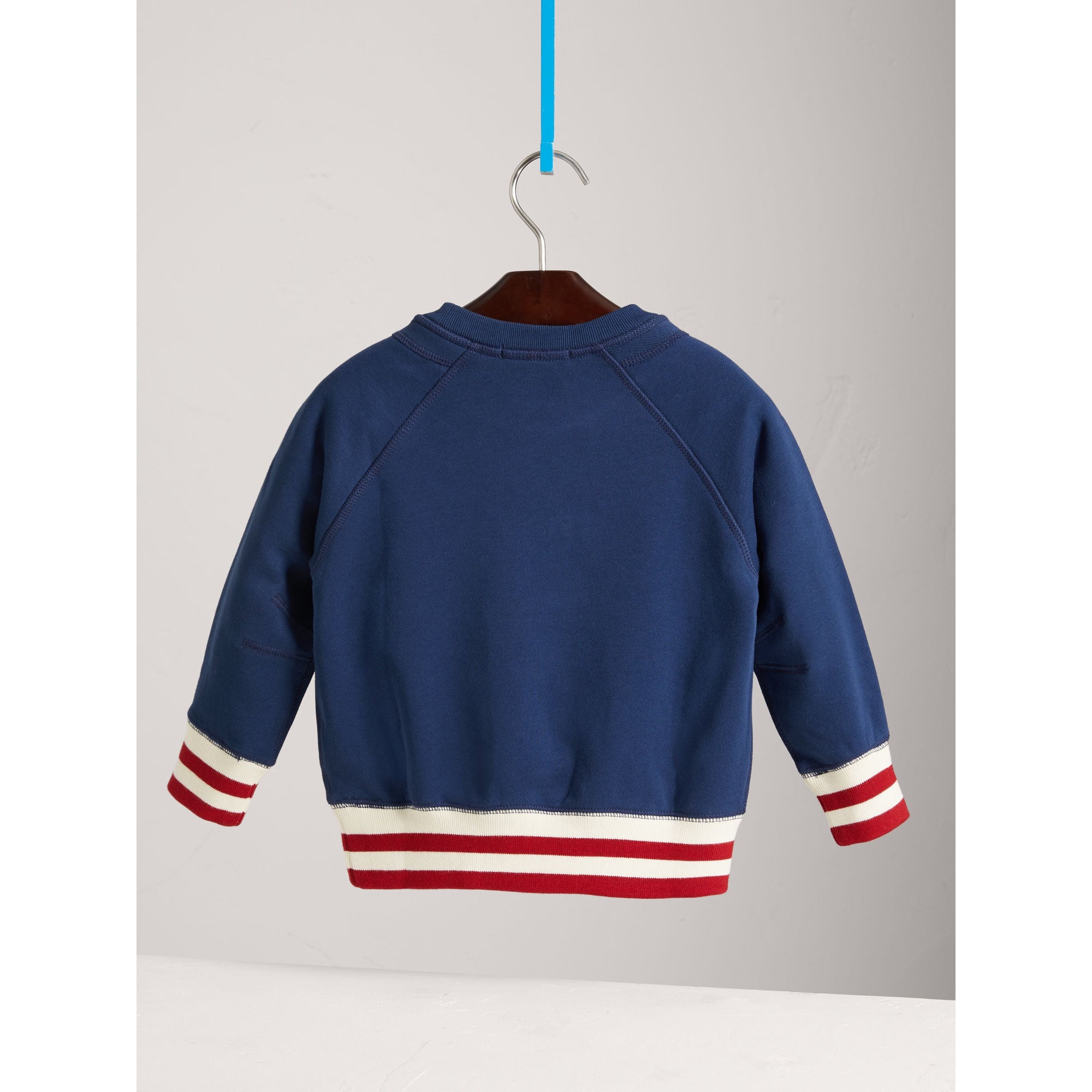 Sweat-shirt en jersey de coton brodé avec base rayée - Canvas Blue
